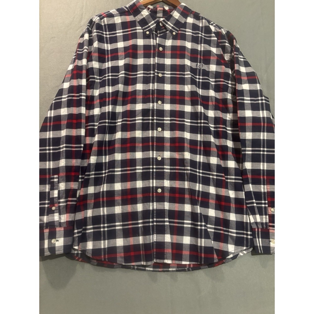 Chaps Button Down Shirt Mens Sz 2XB Red Blue Stretch Oxford Plaid Long Sleeve